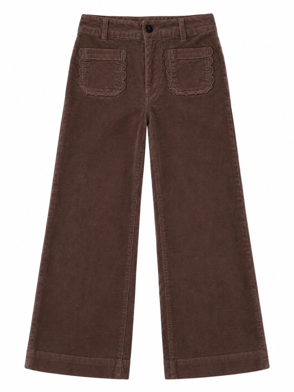 Maeve Scalloped Pocket Wide-Leg Corduroy Pants — Brown